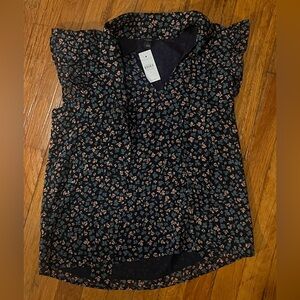 Ann Taylor Navy and Peach Floral Top NWT
